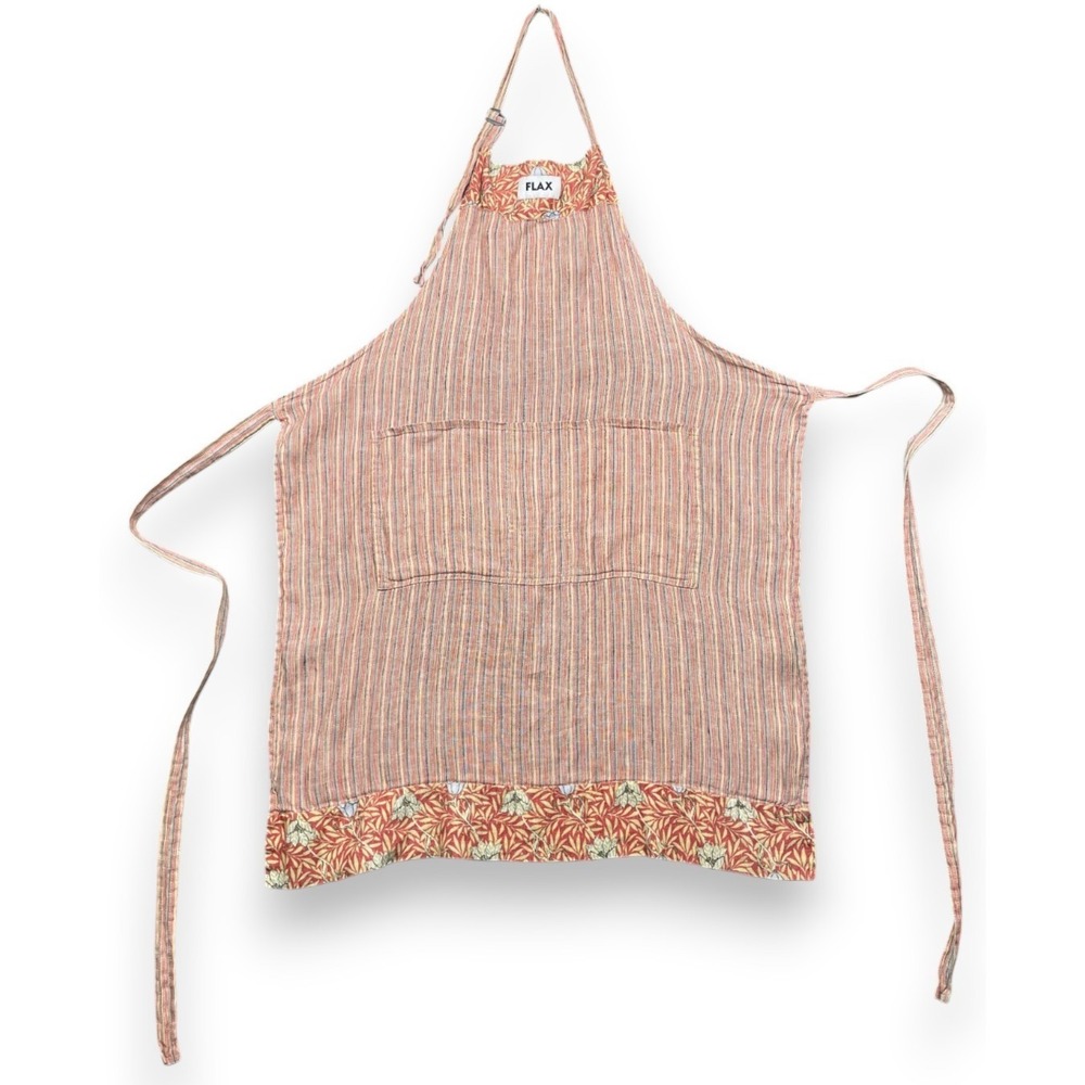 Vintage Flax Jeanne Engelhart Apron One Size Orange Linen Striped Floral Boho